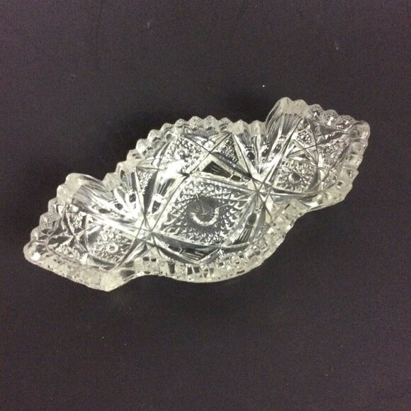 Vintage Sawtooth Edge Clear Glass Oval Relish Dish Bowl For Candy Nuts Olives - Picture 3 of 5